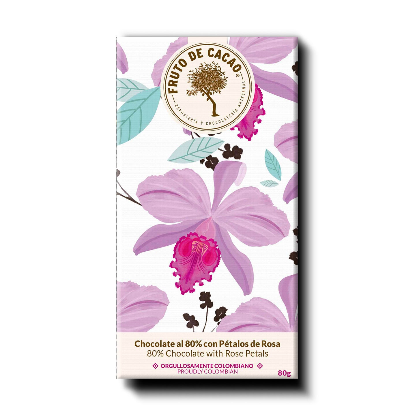 Fruto de Cacao Chocolate al 80% con Pétalos de Rosa