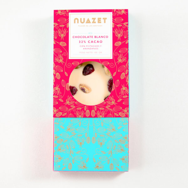 Nuazet Chocolate Blanco al 32% con Pistachos y Arandanos