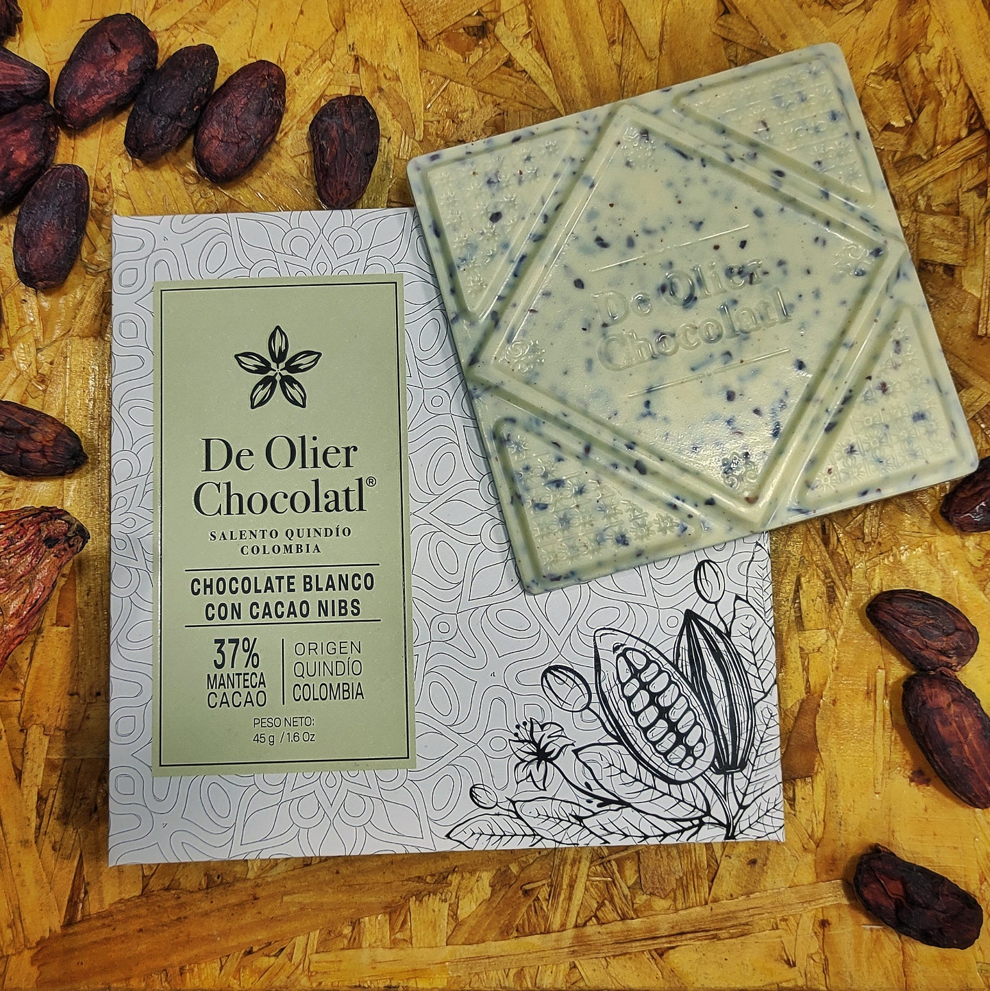 De Olier Chocolatl Chocolate Blanco con Cacao Nibs