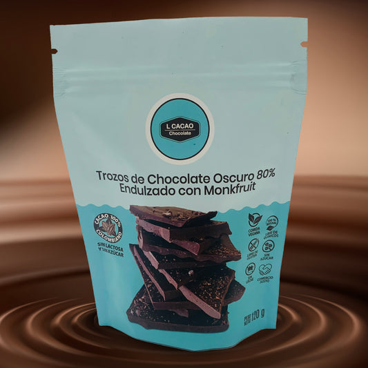 L Cacao Trozos de Chocolate Oscuro al 80% con Monkfruit