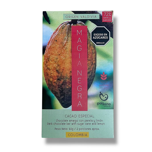 Magia Negra Chocolate Amargo  al 72% con Panela y Limón