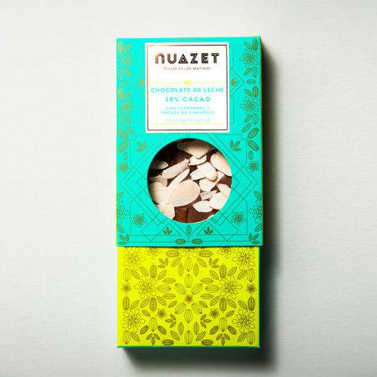 Nuazet Chocolate de Leche al 38% con Almendras y Trozos de Caramelo